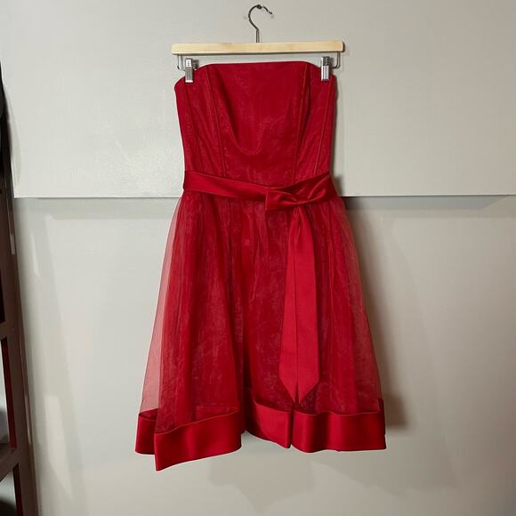 Alfred Angelo Cherry Red Tulle Layered Corset Dress SZ 10 Bow Detail A-Line - Picture 2 of 7